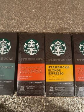 Starbucks Nespresso Pods with Green Logo and Orange & Yellow Flavor Panels